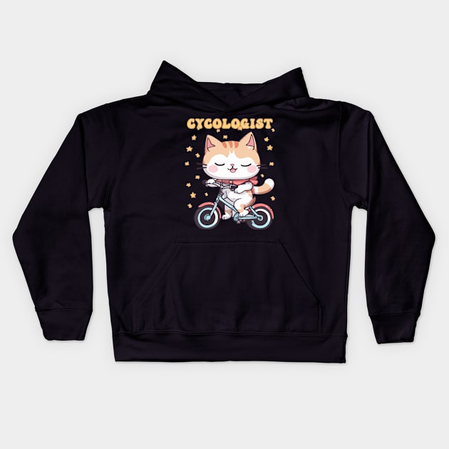 Cycologist Cat Riding Bike - Funny and Cute Biking Enthusiast Kids Hoodie by Rishirt